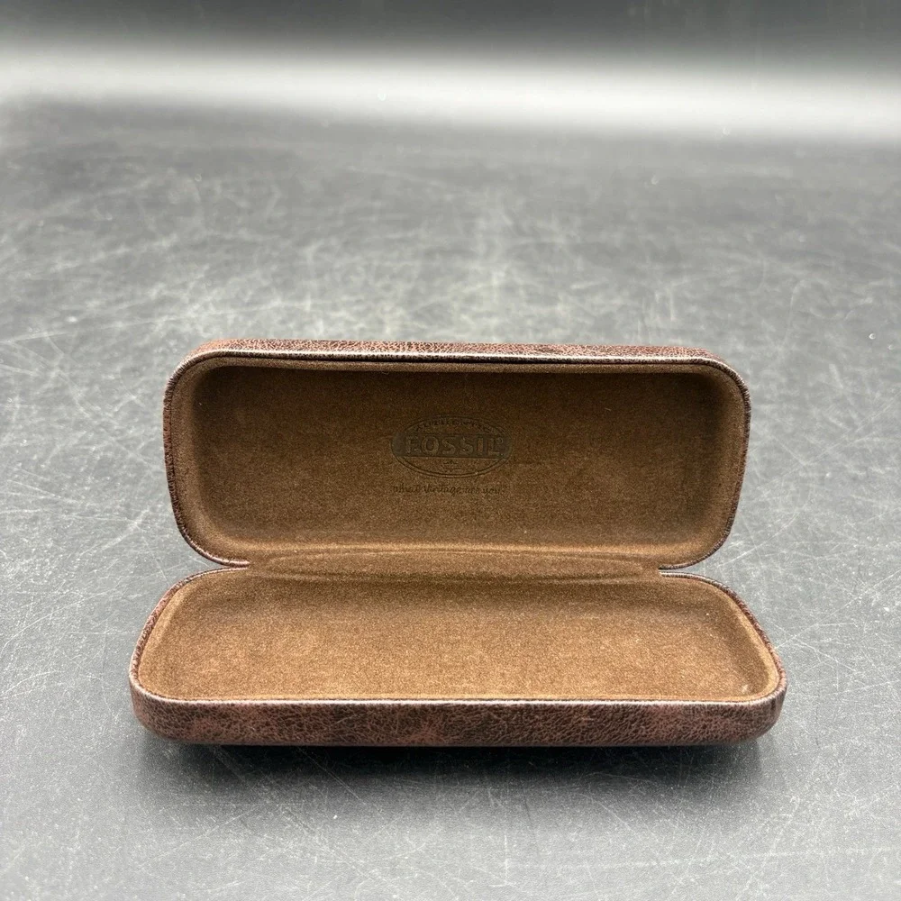 Vintage Fossil Brown Leather Eyeglasses Sunglasses Hard Clam Shell Case